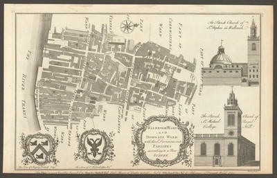 Walbrook Ward & Dowgate Ward with their divisions  City of London. COLE 1760 map