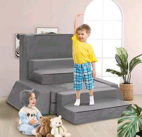 Kids 8-Piece Soft Play Equipment for Toddlers, Soft Play Set, Grey Couch Toys - Picture 6 of 7
