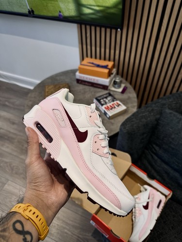 Nike Air Max 90 LTR (GS) Kids Trainers White/Pink/Burgundy UK 6