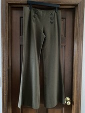 New TORY BURCH Olive Green Wool Sailor Pants Flare Wide Leg 8 NWT Side Zip