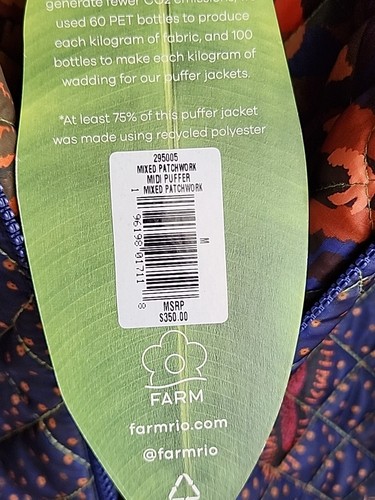 NEW w TAG FARM RIO Mixed Patchwork Parrot Midi Puffer Coat Medium BEAUTIFUL $350 - Picture 8 of 14