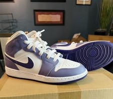 Nike Air Jordan 1 Mid Unisex Kids Leather Mid Top Sneakers Purple/White