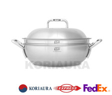 AMT Sharp 316Ti Titanium 5-Ply Party Wok Pan with Lid 24cm 9.4" Induction Korea
