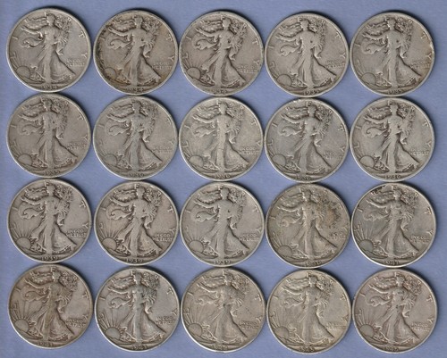 ROTOLO MEZZO DOLLARO WALKING LIBERTY DA 20 - $10 FACCIA - TUTTI D & S. 13 ANNI 30, 7 40