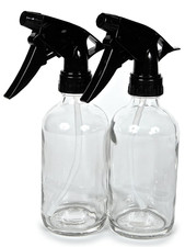 , 2, Large, 8 Oz, Empty, Clear Glass Spray Bottles with Black Trigger Sprayers