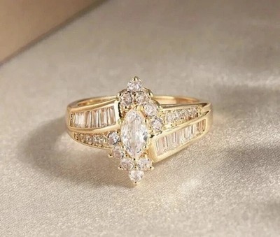2Ctw Marquise Real Moissanite Women's Floral Ring 14K Yellow Gold Plated Silver