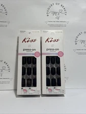 2 Sets Kiss Press-On Nails, WHITE NOISE (M) BLACK MATTE, 👀My Page For ++NEW!