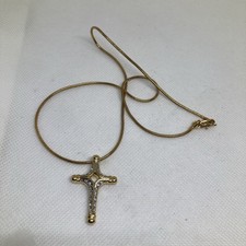 Beautiful Goldtone Faux Diamond Jeweled Christian Cross Chain Necklace