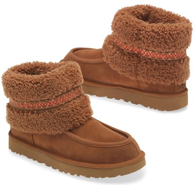 UGG Mini UGG Braid Women's Suede & Sheepskin Winter Ankle Boots Hardwood Size 7