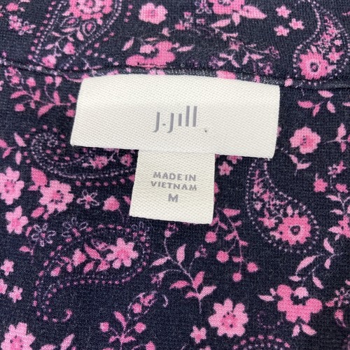 J Jill Womens Purple Pink Floral Paisley Belted Short Slv Button Up Midi Dress M - Picture 8 of 11