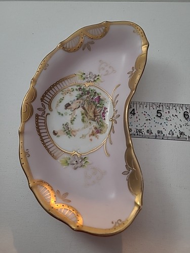 Tocador tocador rosa Limoges plato curvo querubín y doncella adorno dorado *LEER* - Imagen 15 de 15