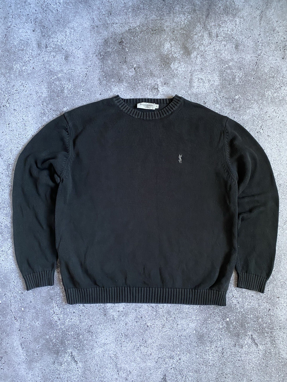 Maglione Vintage Yves Saint Laurent Uomo Nero Lavato Lusso Maglia Logo Taglia M