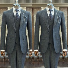 Winter Wool Men's Suits Business Formal Wedding Groom Tuxedo Slim Fit 2 Pieces