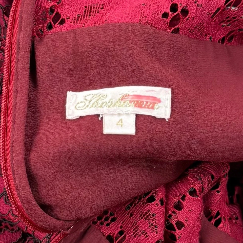 Shoshanna Women's Garnet Illusion Lace Sheath Dress Size 4 Wine Red - Image 4 of 4