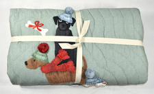 Pottery Barn Kids SAMPLE Holiday Dogs Quilt Twin Christmas Embroidered Applique