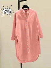 Fashion New Elegant Solid Cotton Linen Women's Shirt Single Breasted Round Neck