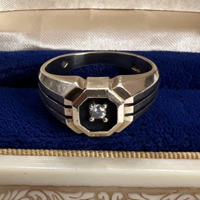 Vintage 10k Gelbgold Shadow Box 0,08 ctw runder Diamant Herrenring Größe 8,5
