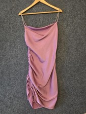 ASTR The Label Dress Womens Small Pink Satin Cowl Ruched Chain Strap Mini Party