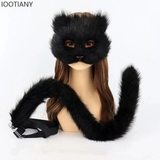 2pcs Cat Mask Plush Cat Tail Handmade Animal Tail Wolf Fox Cosmetic Mask Role