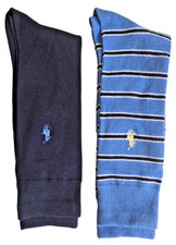 Polo Ralph Lauren Mens Trouser Dress Socks Blue Striped Navy Solid 2 pack NWT