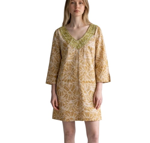 Calypso St Bart Target Womens Pullover Tunic Top Size S Beige V-Neck Embroidered