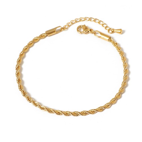 18K Gold Plated Twisted Rope Chain Bracelet for Women 2mm Twisted Adjustable Cha - Afbeelding 1 van 6