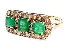 VINTAGE 18CT WHITE GOLD EMERALD & DIAMOND RING M HALLMARK UK ICONIC DESIGN EXC C