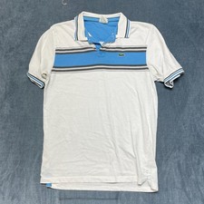 Lacoste Polo Shirt Mens 6 White Blue Striped Short Sleeve Hi Low Hem Golf Tennis