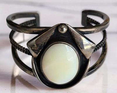 VTG TESTED SIGNED STERLING SILVER CUFF BRACELET 55 GRAMS E.Y. JR. NAVAJO JEWELRY