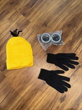 Adult Minion Costume Set, Yellow Beanie Hat, Black Gloves and Silver Goggles
