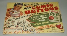 ORIGINAL 1940S KELLOGG'S PEP COMIC PINS ADVERTISING STORE POSTER APPX. 28