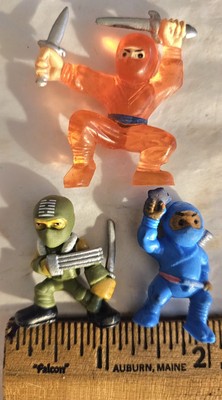 3 Assorted Ninja Warrior Figures Toy Collectibles 1'' Clear, PVC and Rubberized 