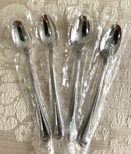 (4) NEW Oneida Community CAMELOT Stainless ICED TEA SPOONS Rope Edge - 7 3/8”