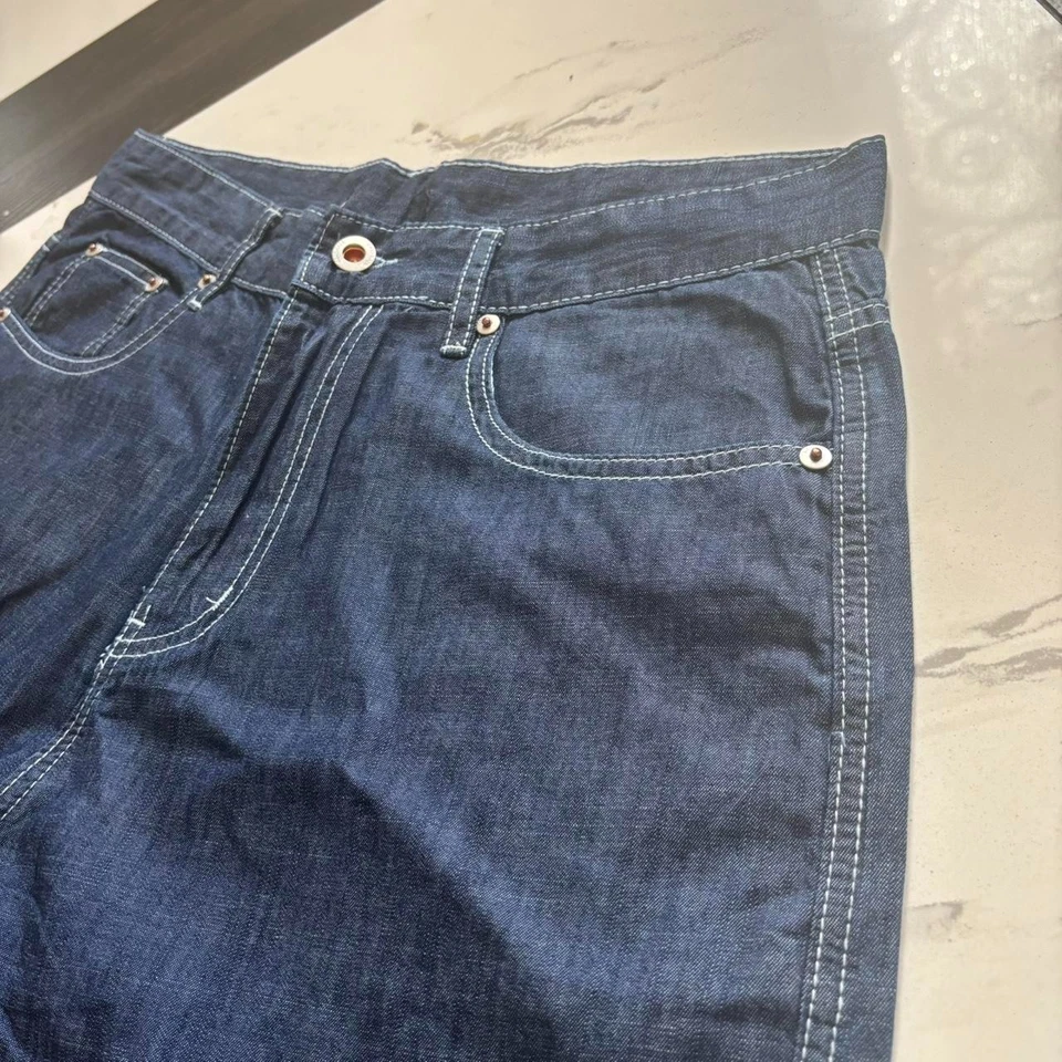 🔵 Pantalones hechos a mano de mezclilla sintética de pierna ancha 🔵 Foto 2 de 4