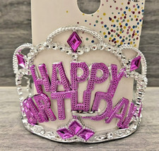 Happy Birthday Silver  Pink Girls Crown Tiara Children's Celebration
