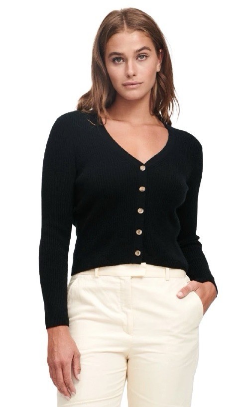 Naadam 100% Cashmere Ribbed Cropped Cardigan Black Size Small V Neck