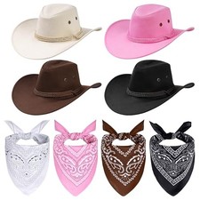 8 Pcs Cowboy Hat and Bandana Vintage Black,coffee,cream White,pink Classic