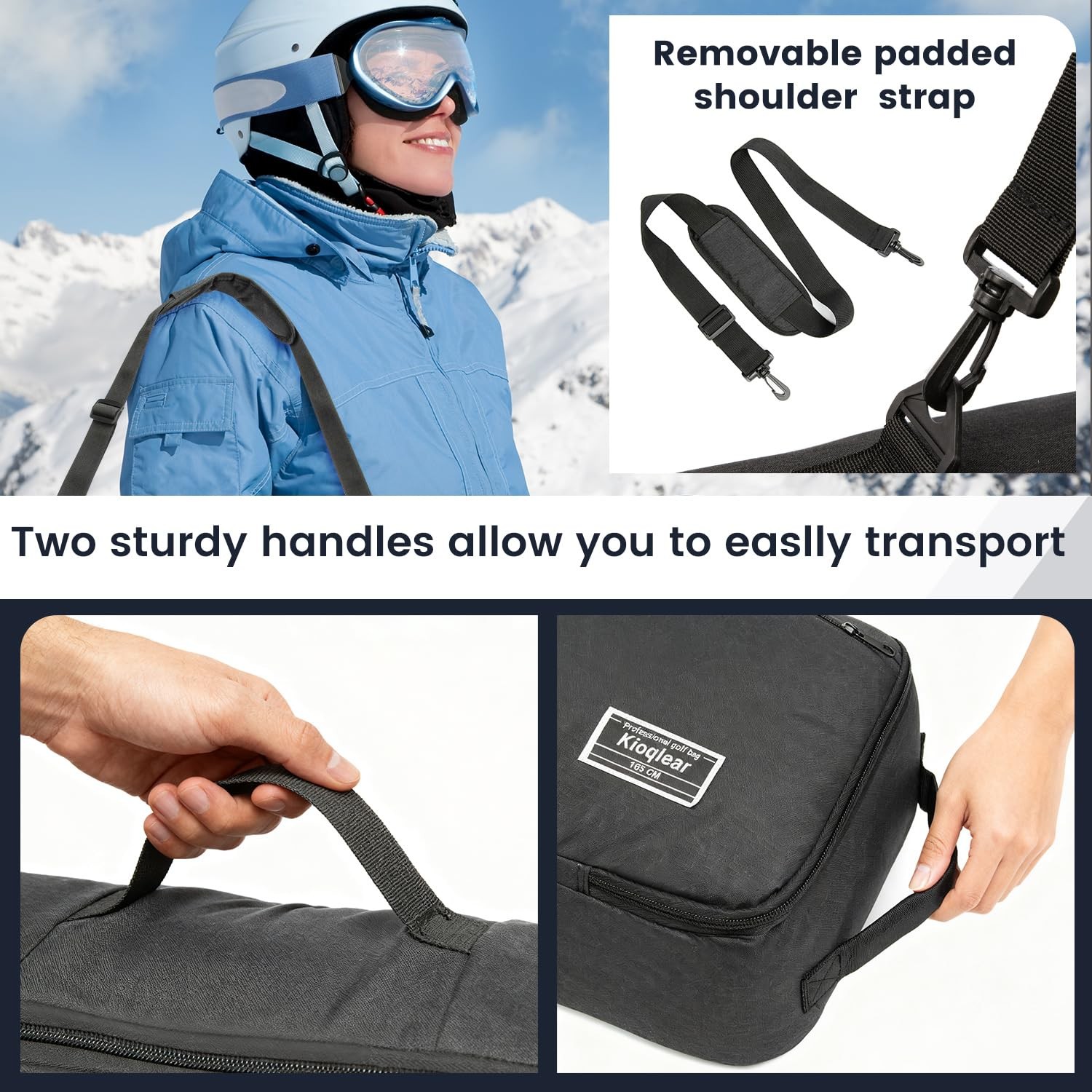 Snowboard Bag 155cm 165cm Reinforced Padded Travel Gear with Goggles & Gloves