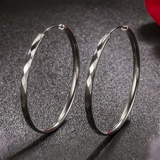 925 Sterling Silver Big Round Hoop Clip Earrings For Women Girls Jewellery Gift