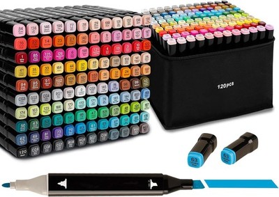 Markers 120 Colors Dual Brush Tip Permanent Art Coloring Book Painting Card