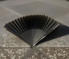 Givenchy Black Grey Logo Folding Hand Fan Handle  New