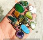 10pcs Natural Turquoise & Mix Gemstone Bulk Rings Lot 925 Sterling Silver Plated