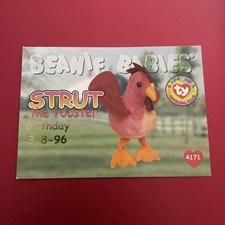 TY Beanie Babies BBOC Card - Series 1 Birthday (RED) - STRUT the Rooster - NM/M