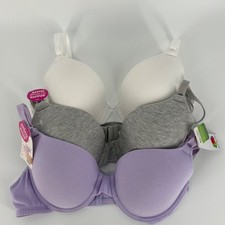 Fruit of the Loom Womens 3 Pack Cotton Blend T-shirt Bras Lilac/White/Gray M