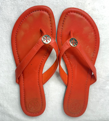 Tory Burch Benton Thong Sandals Flats Sun Orange Women s Size 7.5