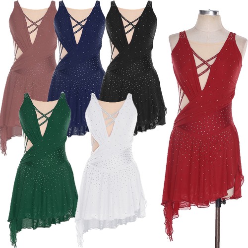 Women Dancewear Built-in Crotch Dresses Ballroom Dress Contemporary Adorned Hem - Picture 2 of 73