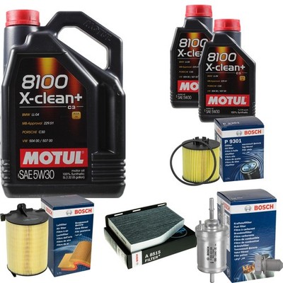 BOSCH Inspektionspaket 7 L MOTUL 8100 X-clean+ 5W-30 für VW Golf Plus 1.4 TSI