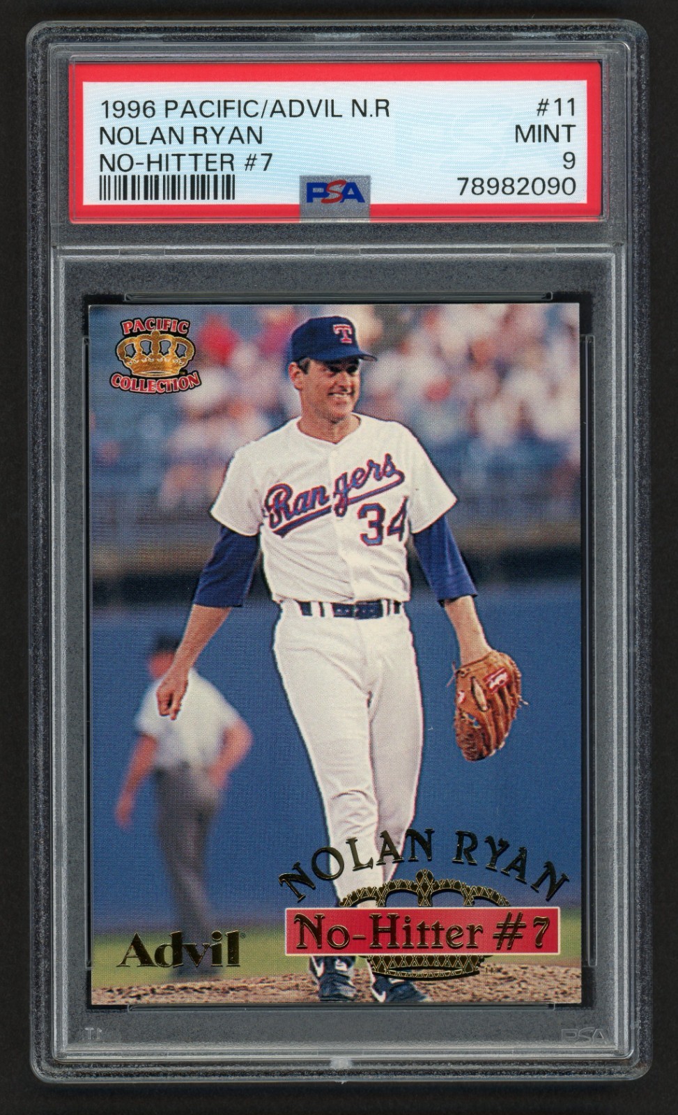 1996 PACIFIC/ADVIL NOLAN RYAN #10 NO-HITTER #7 RECORD RYAN EXPRESS PSA 9 MINT