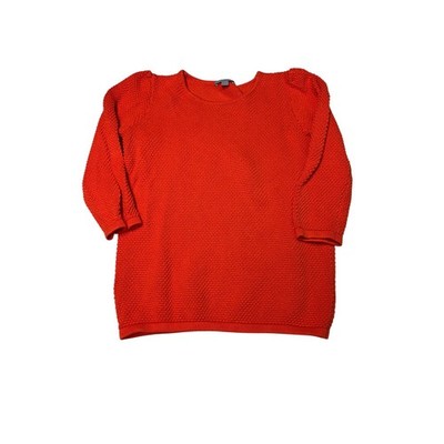 COS Womens Orange Textured Cotton Knit Puff Shoulder 3/4 Sleeve Sweater Size S