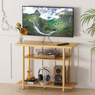 Bamboo TV Stand, Small TV Stands for up to 32 Inch, 3-Tier